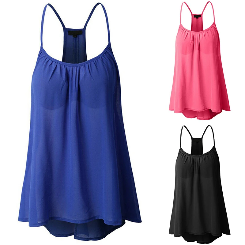 BBYES Women Chiffon Shirt Summer Strappy Swing Vest Blouse Women's Clothes Ladies Casual Loose Oversized Shirts Femme Blusas