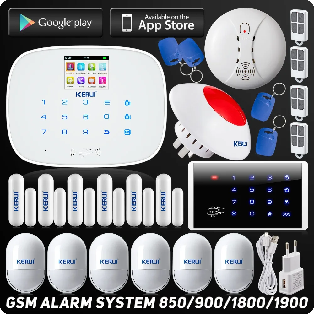 

Kerui App Control Wireless Home Alarm System Alarm Wireless RFID Touch Keyboard Wireless Smoke Detector RFID Keypad Flash Siren
