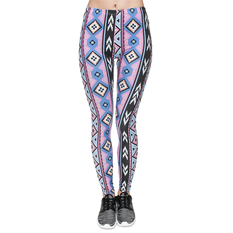 

Women/Gilrs Funny Basic Leggings Lady Casual Town Wear Pant 3D aztec fiolet Geometric Tribal Printing Slim Trousers