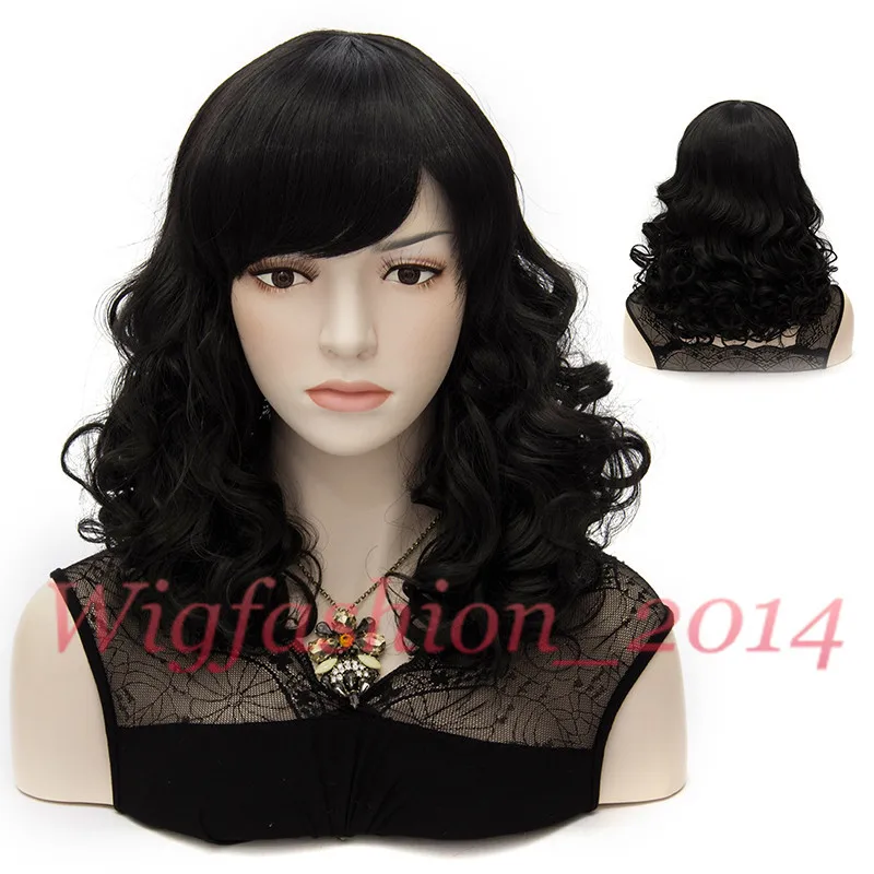 Ladies Fashion Curly Hair Medium Long Black Natural Hair Women S