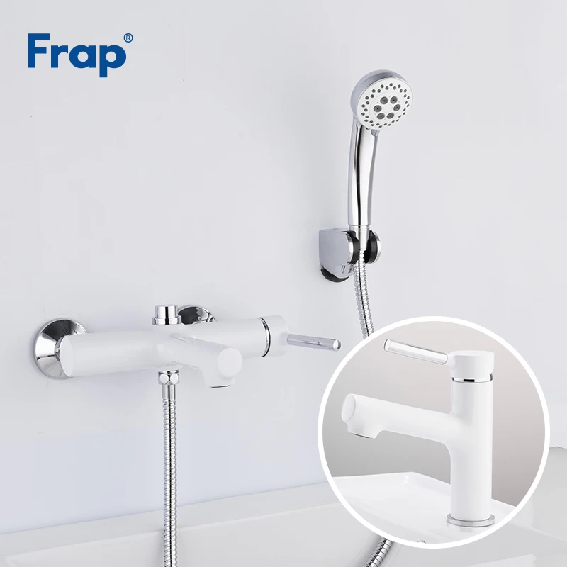 Frap High Quality White Bathroom Shower Faucets Set Bathtub Faucet Mixer Tap With Basin Taps