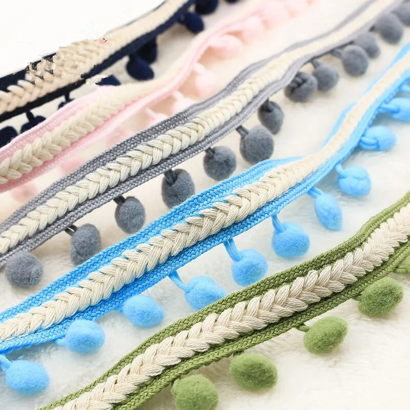 

2Yards 3.5cm Handmade Patchwork Polyester Pompom Ball Lace Fringe Ribbon For Craft DIY Sewing Accessories Decoration Supplies