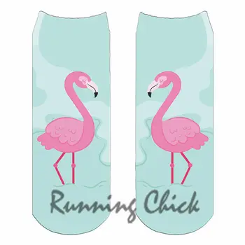 

RUNNING CHICK flamingo design 9 running chick digital print frilly socks women