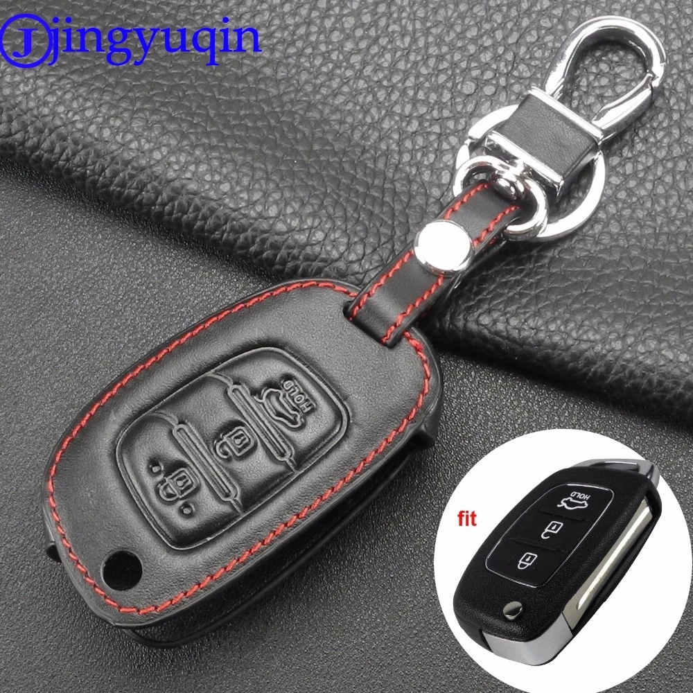 

jingyuqin 3 Buttons Flid Key Case Wallet Cover Shell Keychain Auto PU Accessories Styling For Hyundai Creta ix25 Leather Holder