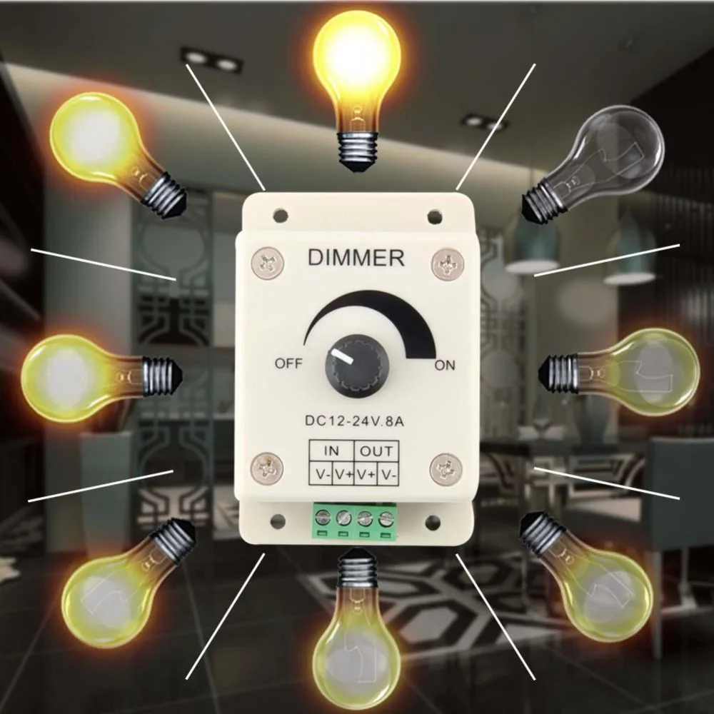 Белый светодиодный диммер DC 12V 24V 8A Регулируемый регулятор яркости 96W PIR сенсор LED