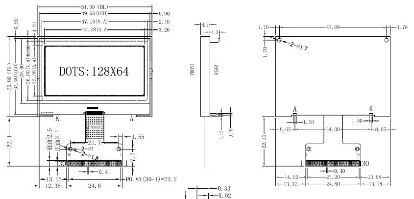 30PIN SPI COG 12864 ЖК-экран ST7567 Привод IC белая подсветка 3,3 V параллельный интерфейс