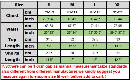 Bikini size table