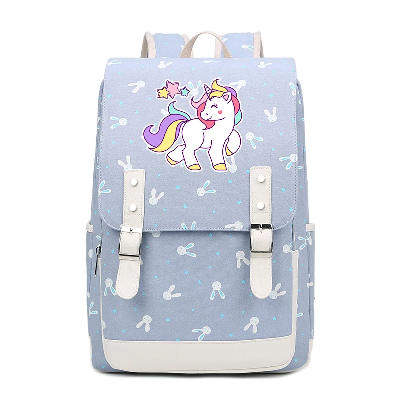Preppy Kawaii يونيكورن المدرسة أكياس للمراهقات قوس قزح يونيكورن الطباعة على ظهره النساء حقيبة السفر قماش الوردي أكياس