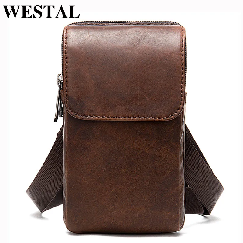 

WESTAL Small Phone Bag for Men Men's Shoulder Bags Belt Men's Messenger Bag Genuine Leather Male Mini Crossbody Bags 8847