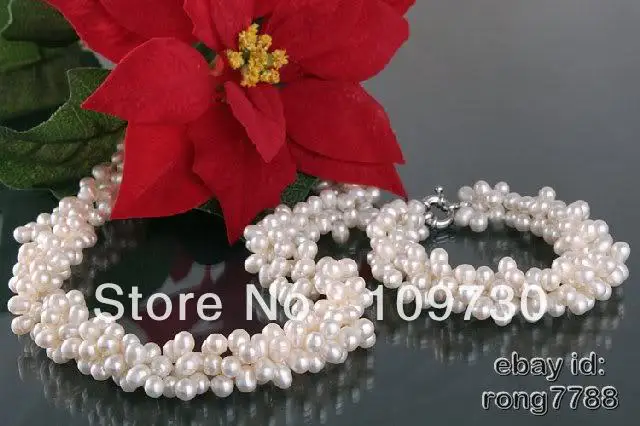 

Jewelry 00449 amazing 7-8mm white 3row pearl necklace&bracelet sets new