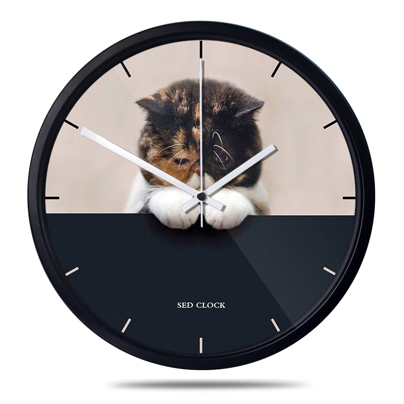Cute Cat Wall Clock Simple Modern Design Living Room Metal Clocks