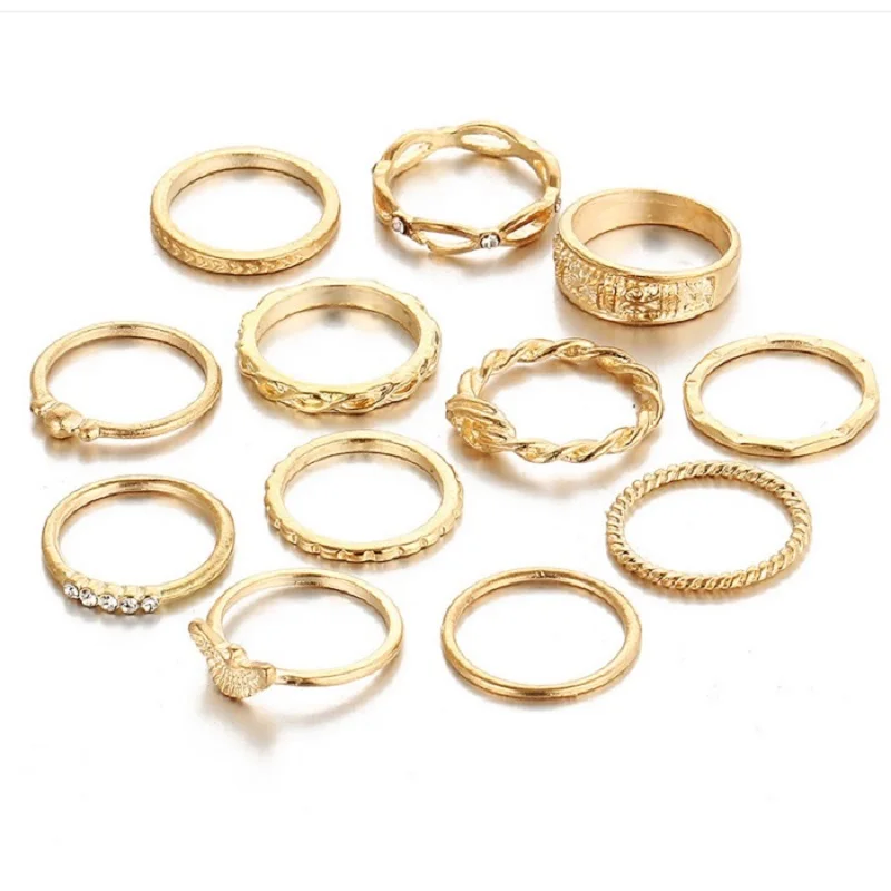 

12 pc/set Charm Gold Color Midi Finger Ring Set for Women Vintage Boho Knuckle Party Rings Punk Jewelry Gift for Girl