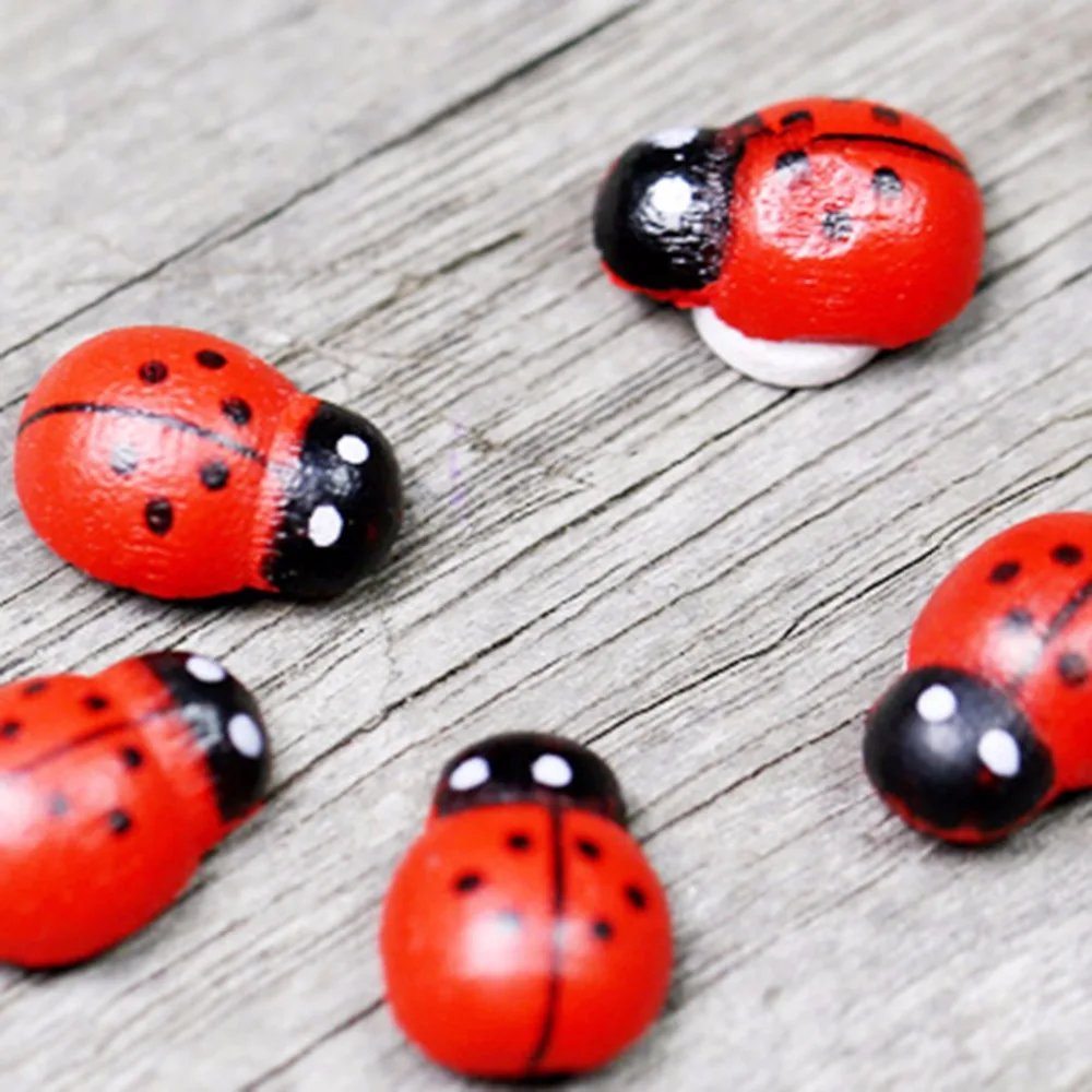 10x13mm 100pcs Wooden Ladybird Ladybug Sticker Children Kids Painted