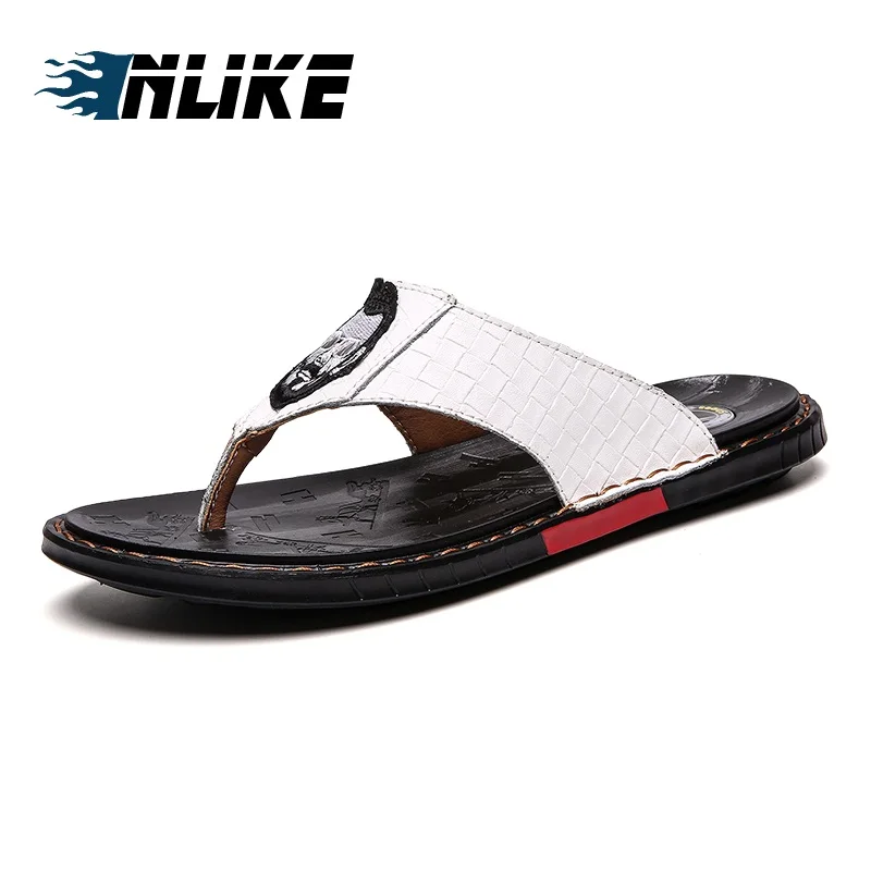 

Men's Flip Flops Genuine Leather Luxury Slippers Beach Casual Sandals