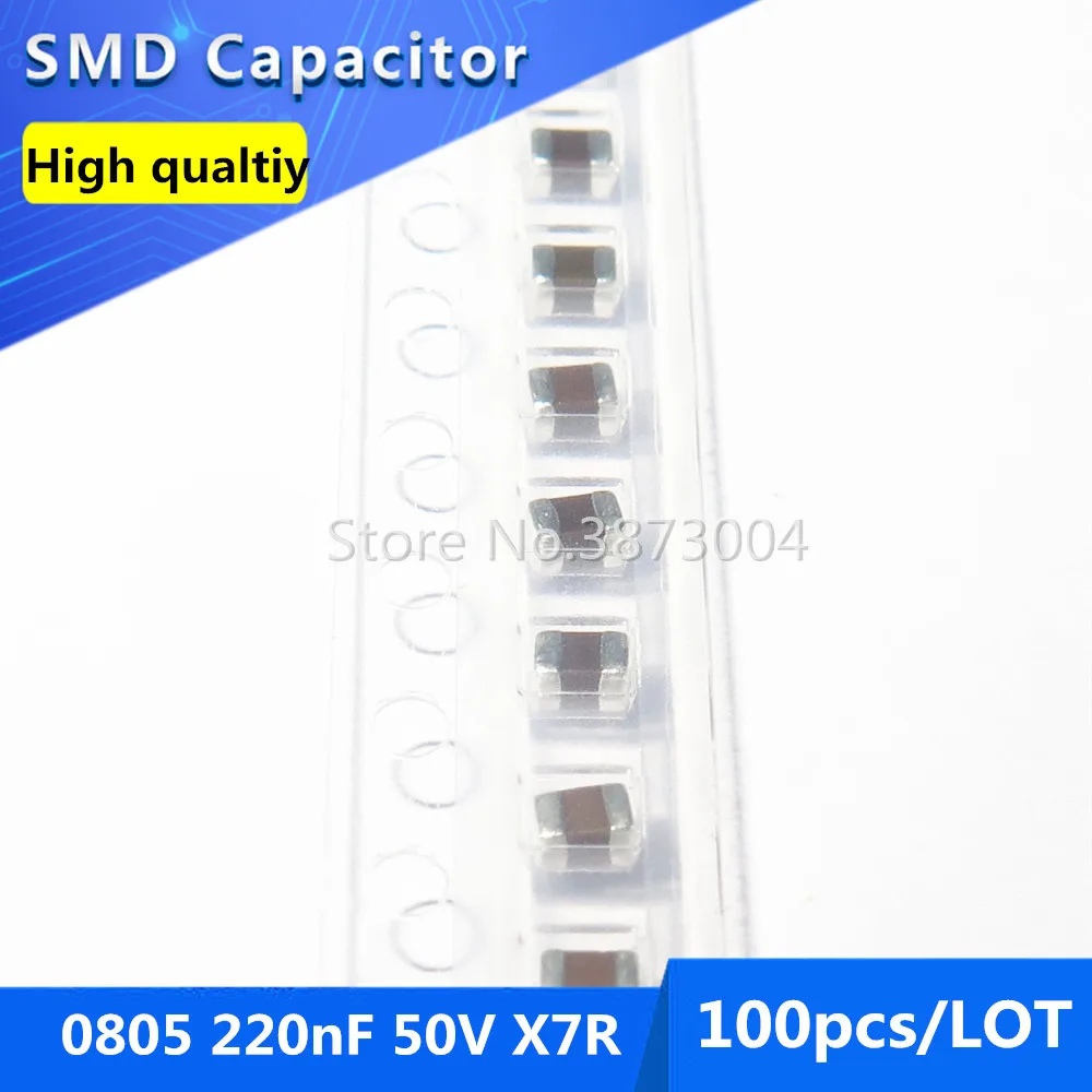 100 шт 0805 220nF 0 22 мкФ 50В X7R 10% толстая пленка чип многослойный керамический