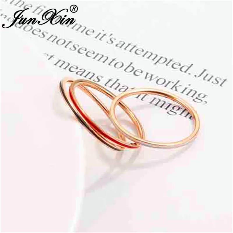 JUNXIN 1 мм минималистичные тонкие кольца черная белая Красная эмаль титановые кольца из нержавеющей стали для женщин розовое золото складывающееся круглое кольцо
