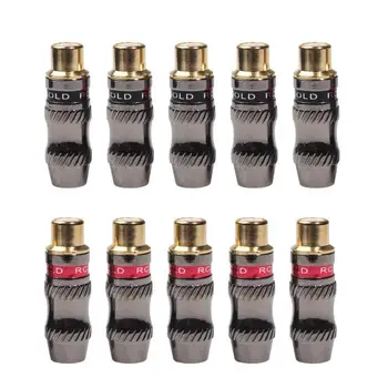 

ALLOYSEED 10pcs RCA Female Connector Gold Plated RCA Jack Socket Audio Adapter Plug in 5pair Speaker Plug for 7mm Hole Size