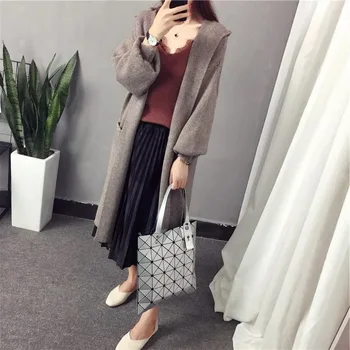 

The new 2019 pure color hooded split thick coat coat cardigan sweater sweater female