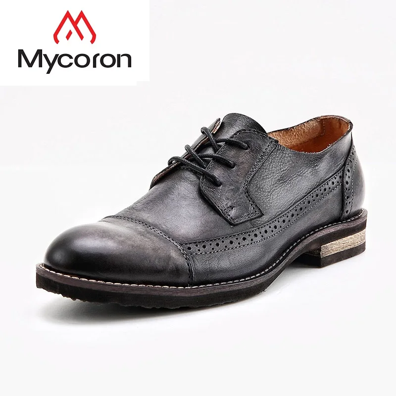 

MYCORON New Fashion Men Shoes British Style Carved Genuine Leather Boots Brown Brogue Shoes Lace-Up Business Men Herren Schuhe