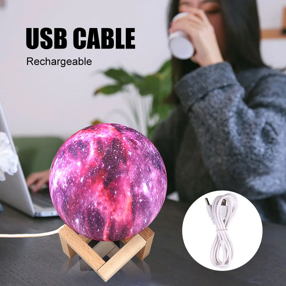 3D Print Moon Lamp 16 Colorful LED Night Light With Touch And Remote Control Swith USB Charging Galaxy Lamp Creative Gifts