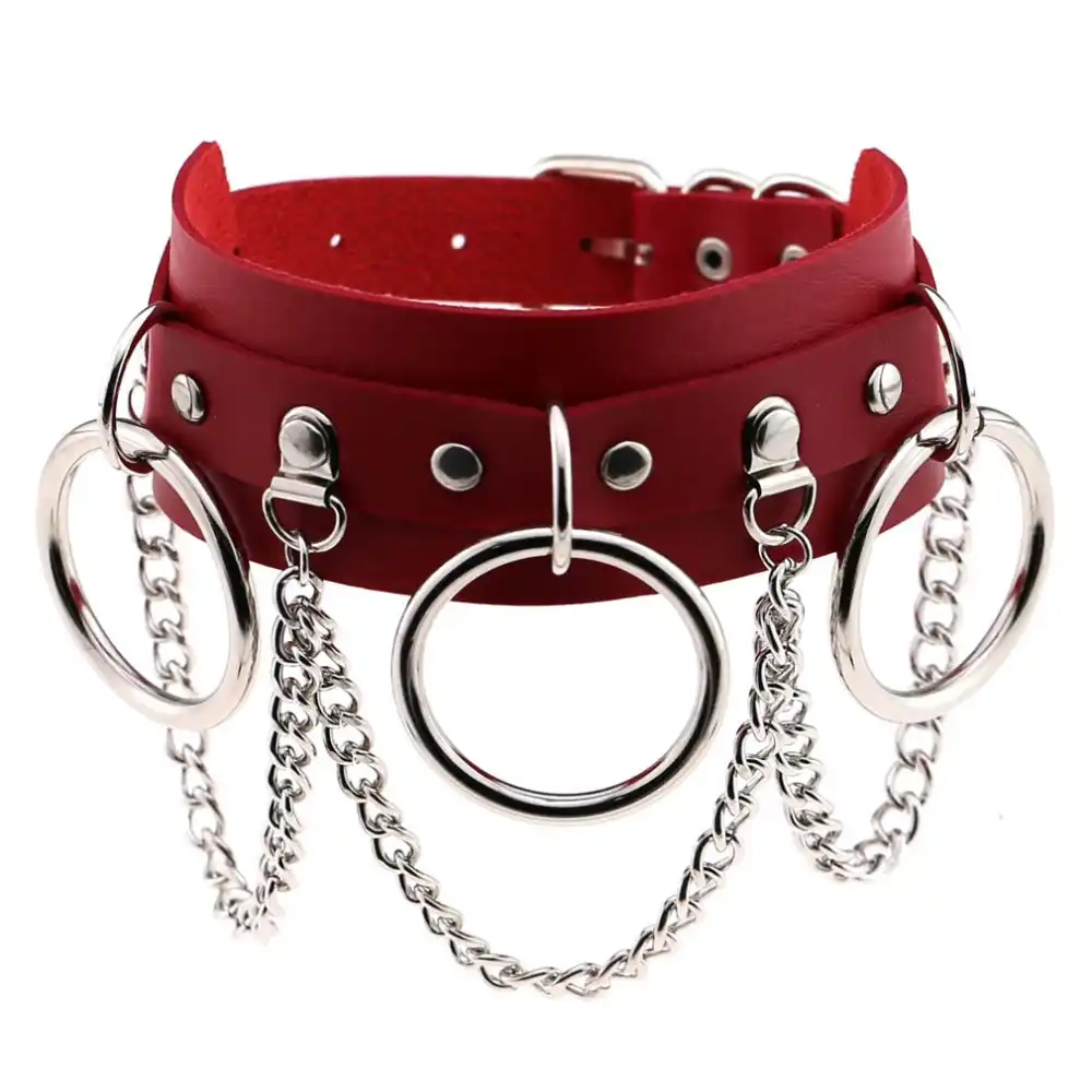 Woman Man Punk Leather Bondage Collar With Large 3 Rings Choker And Chains O Ring sm Slave Collar Torques Aliexpress