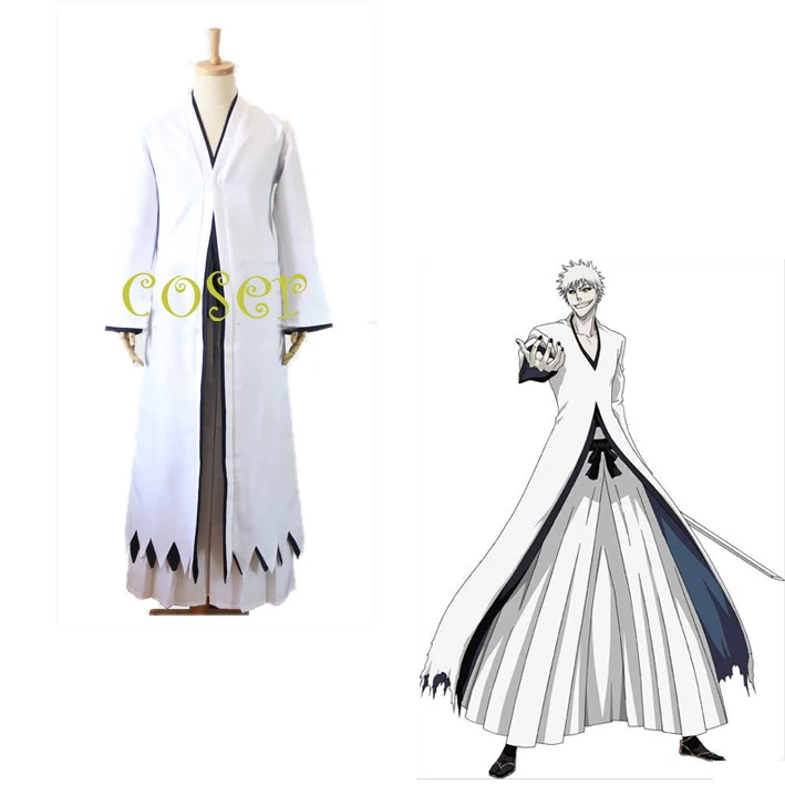 Coser Japanese Anime BLEACH White ichigo Cosplay Costume Clothes Cloak & Pants & Belt Kimono