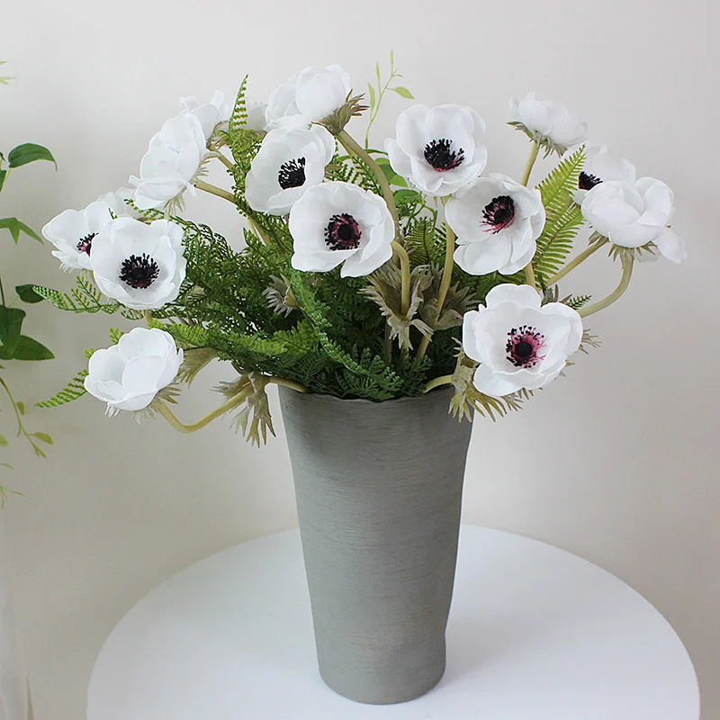 

6Pcs/Lot Real Touch Anemone Artificial Flower For Home Wedding Decoration PU Rose Fake Flower For Party Garden Decoration