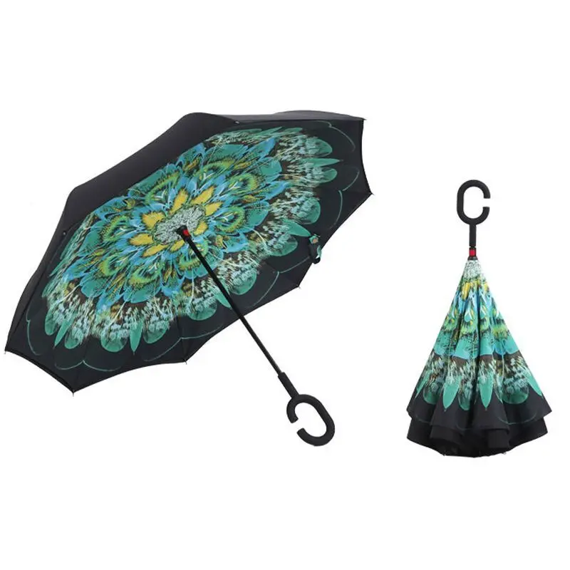 Peacock Folding Reverse Umbrella Double Layer Inverted Multifunction