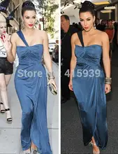 Fashion Celebrity Kleider Dark Blue Chiffon Sexy Eine Schulter Ärmellose Bodenlangen Gerade Brautkleider YY133