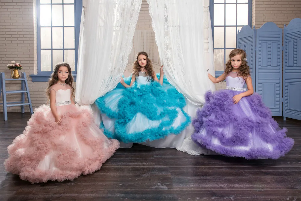 Платья для девочек с цветочным принтом и облаками на свадьбу, детское пышное платье, платья для первого причастия для вечерние детей платье