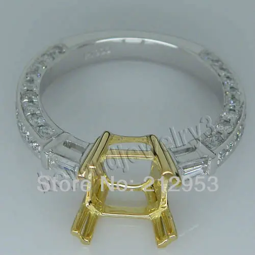 

Vintage Two Tone Gold Princess 7mm PT900 Engagement Setting Ring For Wedding SR00276