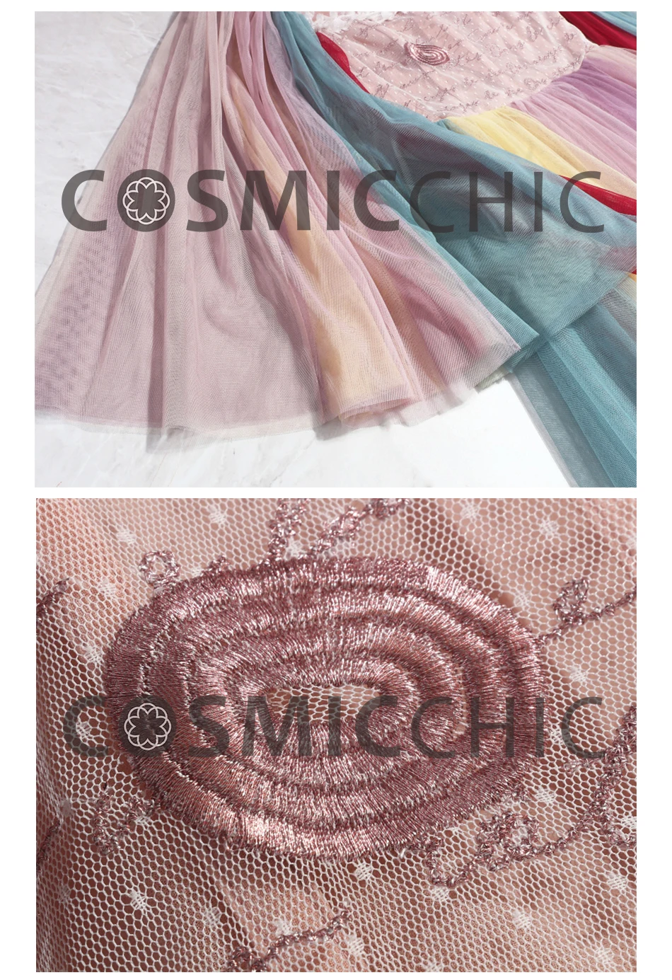 Cosmicchic высокой моды Тюль Вышивка Макси платье с расклешенными длинными рукавами цвет кружево бальное платье дворец Платья для вечеринок LY229