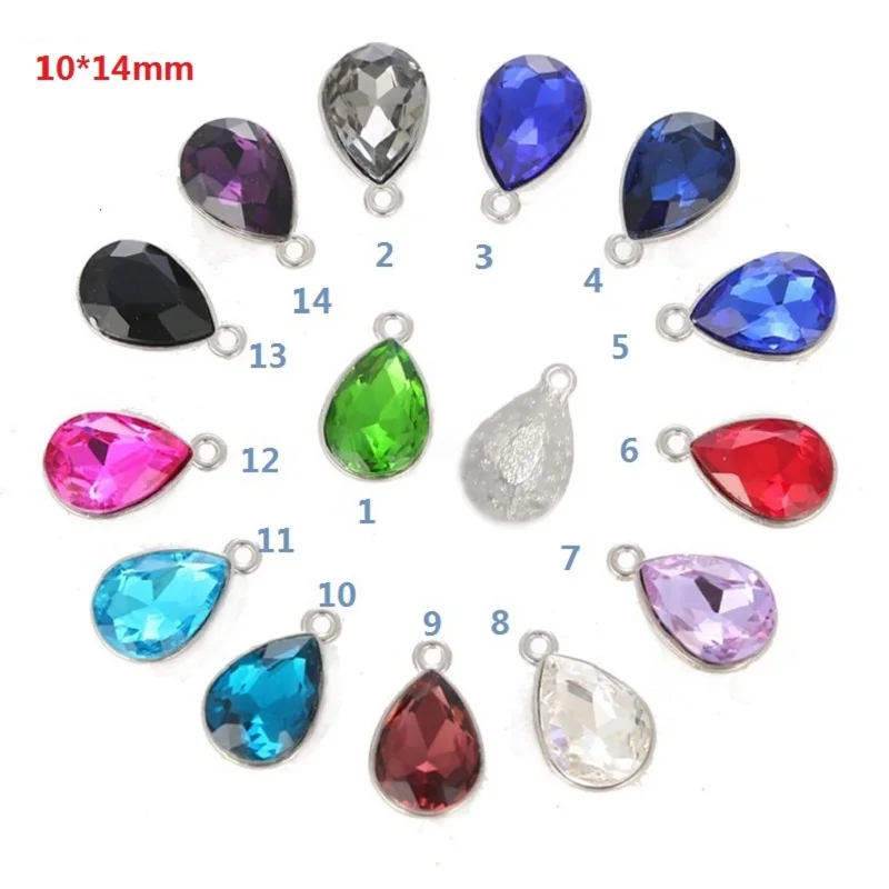 

MIXED 50PCS Dangle Charms 10*14MM Colors Drop Water Rhinestone Charms For DIY Bracelet Necklace Jewery Accessories