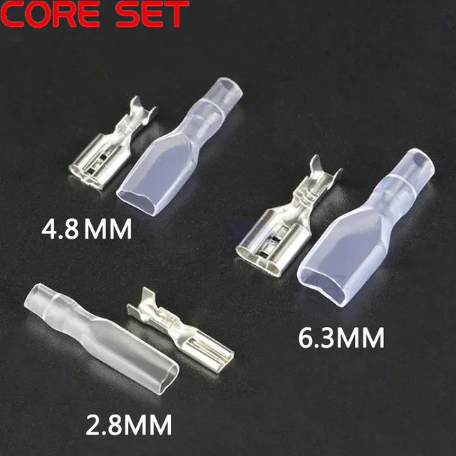 100Sets(200pcs) Female Spade Connector 2.8 /4.8 /6.3 Crimp Terminal with Insulating Sleeves For Terminals 22-16AWG