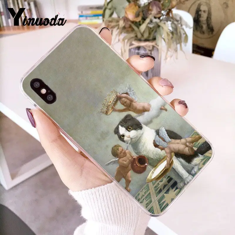 Yinuoda Забавный Мягкий силиконовый чехол для телефона Leonardo da Vinci MonaLisa Pat Cat Art для iPhone 8 7 6 6S Plus X XS MAX 5 5S SE XR 10