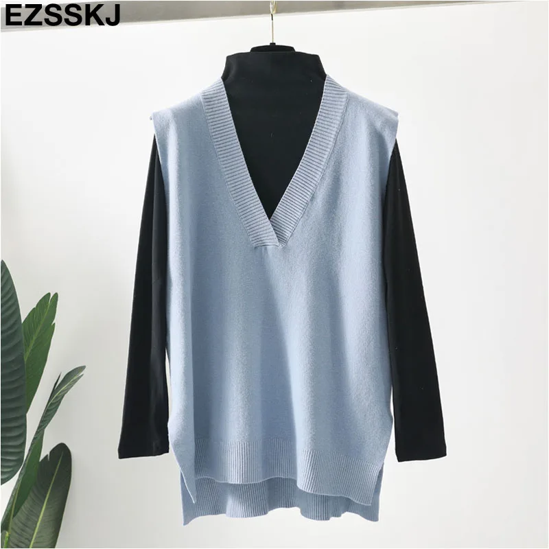 

2019 NEW Spring v-neck oversize Sweater Vest Women Autumn Knitted tank top female Sleeveless knit pullovers loose casual jacket