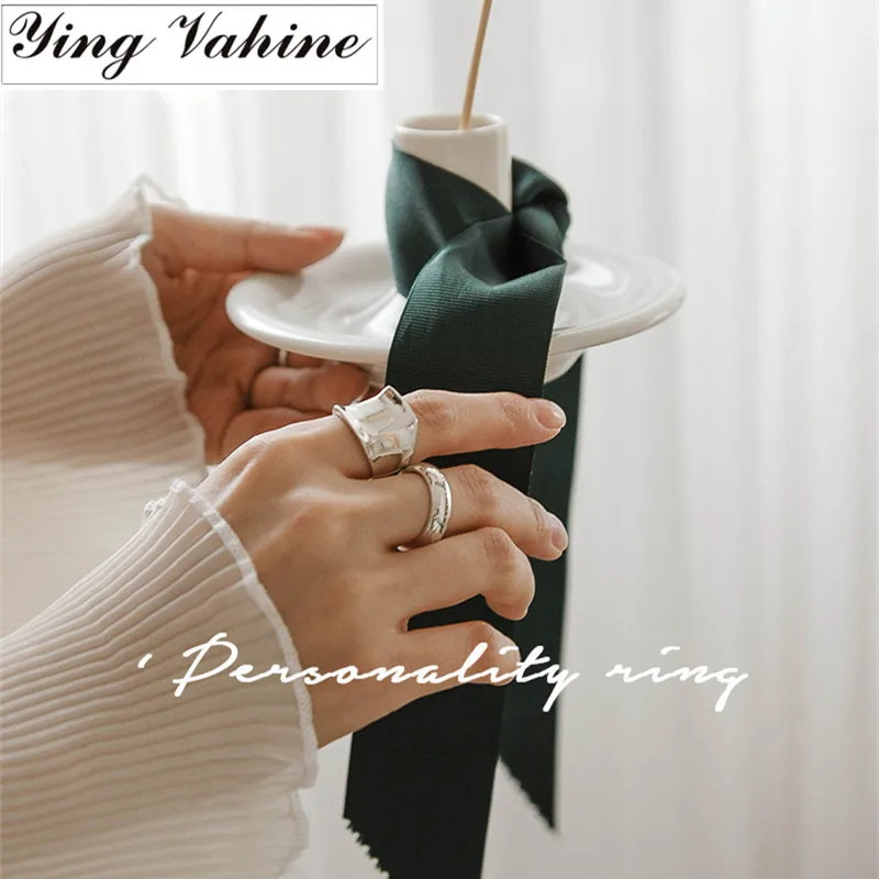 

ying Vahine New Popular Jewelry 100% 925 Sterling Silver Geometrical Wide Square Rings for Women bague femme anillo