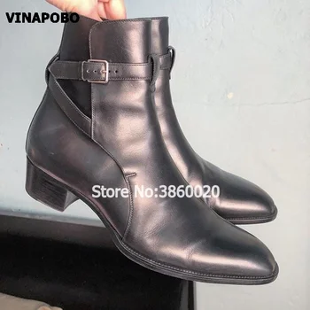 

2018 Handmade New Arrival Chelsea Boots Men's Genuine Leather High Top flat Booties Crocodile Stripes Cowboy motorcycles Boots
