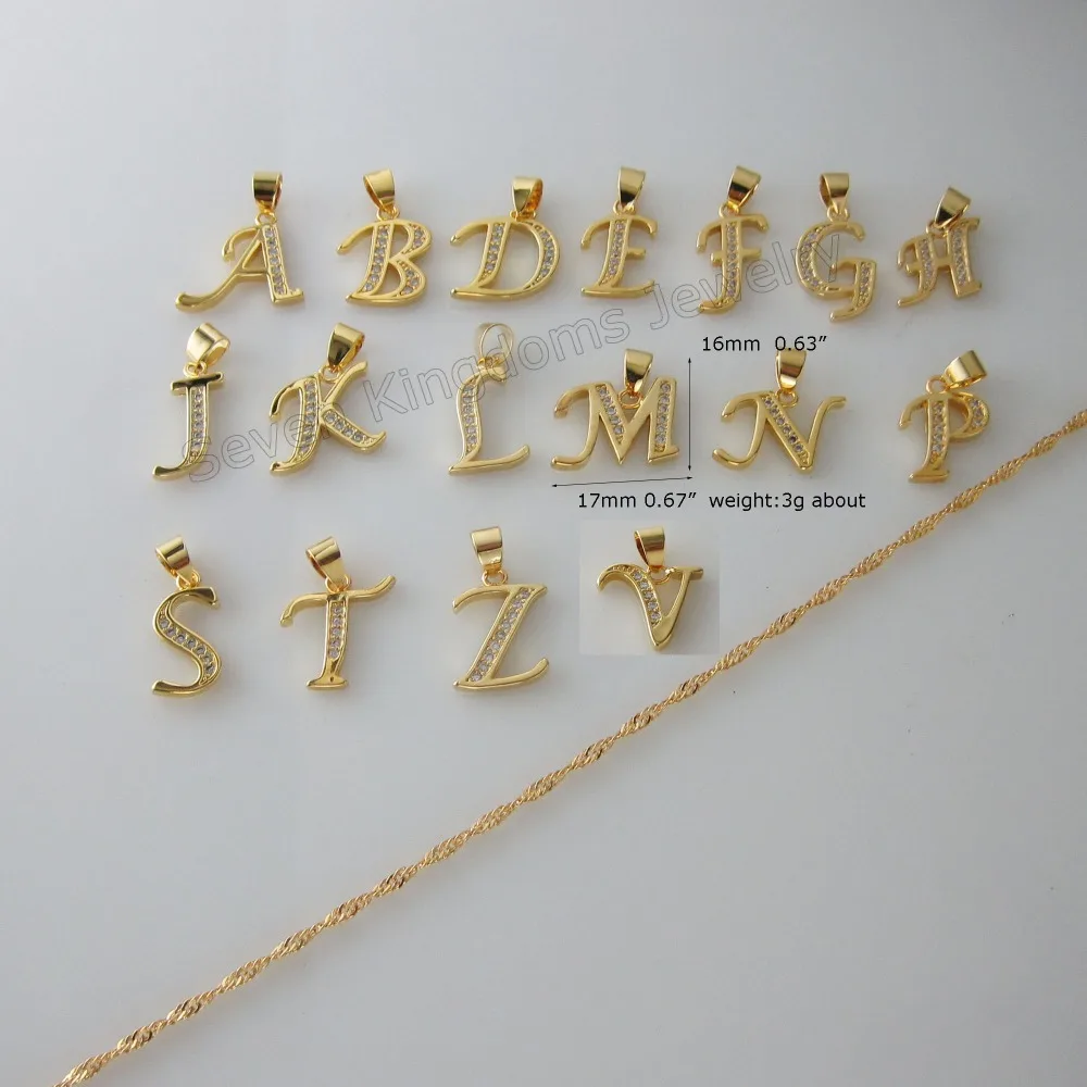 

Min order 10$/18 LETTERS - GP 18"NECKLACE&LETTER A B C D E F G H J K L M N P R S T V Z INITIAL CZ STONE SHINNING PENDANT/