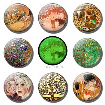 

Gustav Klimt Art Luminous Fridge Magnets Glass 30 MM Glowing At Night Refrigerator Magnet Fridge Memo Magnetic Holder Souvenir