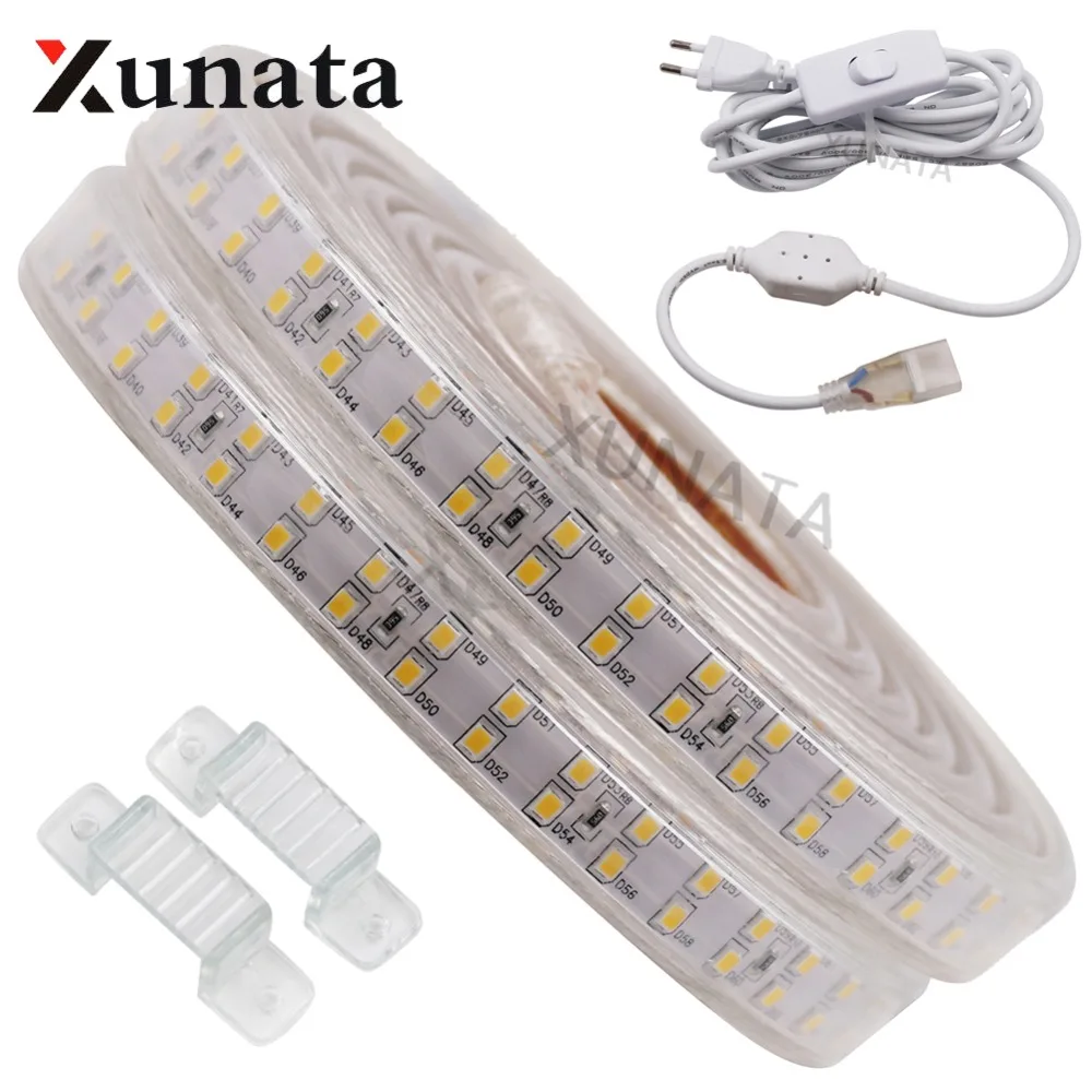 buy SMD 2835 Double Row 3m On off Switch EU UK Plug 220V 180leds m Flexible Waterproof White Warm White Led Tape LED Strip Light