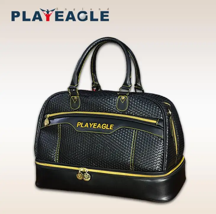 Playeagle متعدد الوظائف غولف بوسطن حقيبة نسج بو الجلود اللون الأسود ملابس الغولف حقيبة مع أحذية الجولف كيس منفصل