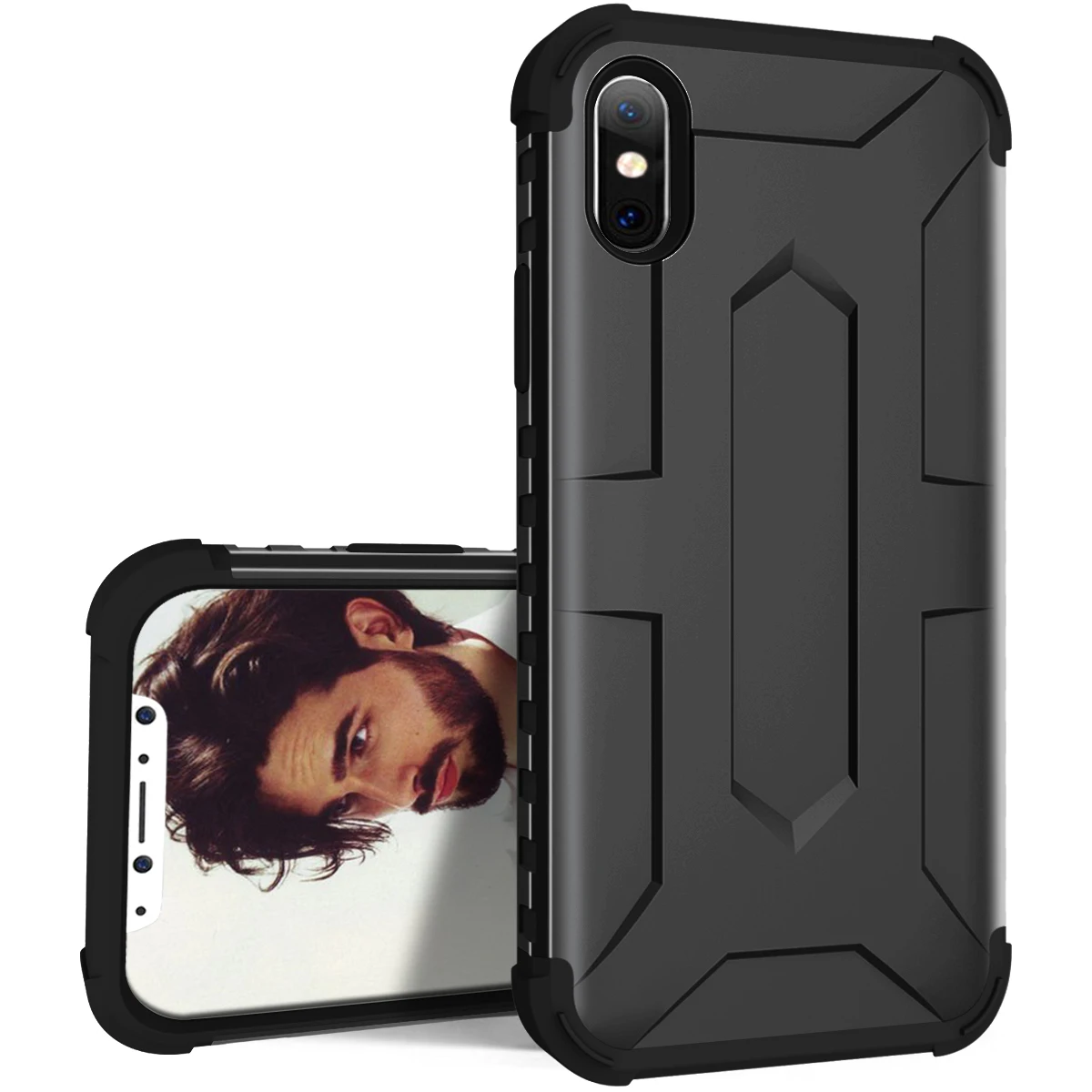 

for iPhone X XS 7 8 Plus Shockproof Phone Cases Soft Silicone+Hard 2-Layers Hybrid Full-Body Protect Cover Anti-Knock Shell