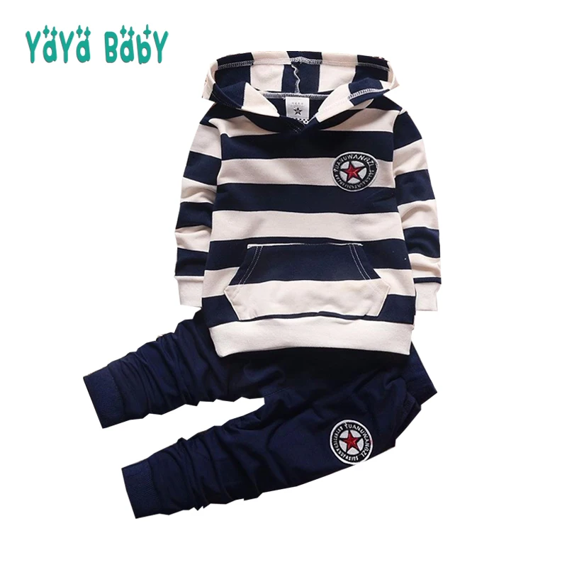 

1 2 3 4 Year Boys Clothes 2018 New Long Sleeve Kids Suits for Boy Striped Hooded Shirts Cotton Pant Casual Children Clothing Set