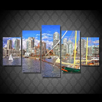 

5 Pcs/Set Framed HD Printed Canada Gorod Pristan Korabl Picture Art Print Poster Canvas Modern Oil Painting