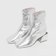 Г., модные женские ботильоны цвета металлик ботильоны с круглым носком на массивном каблуке в стиле ретро в западном стиле женские Серебристые ботинки