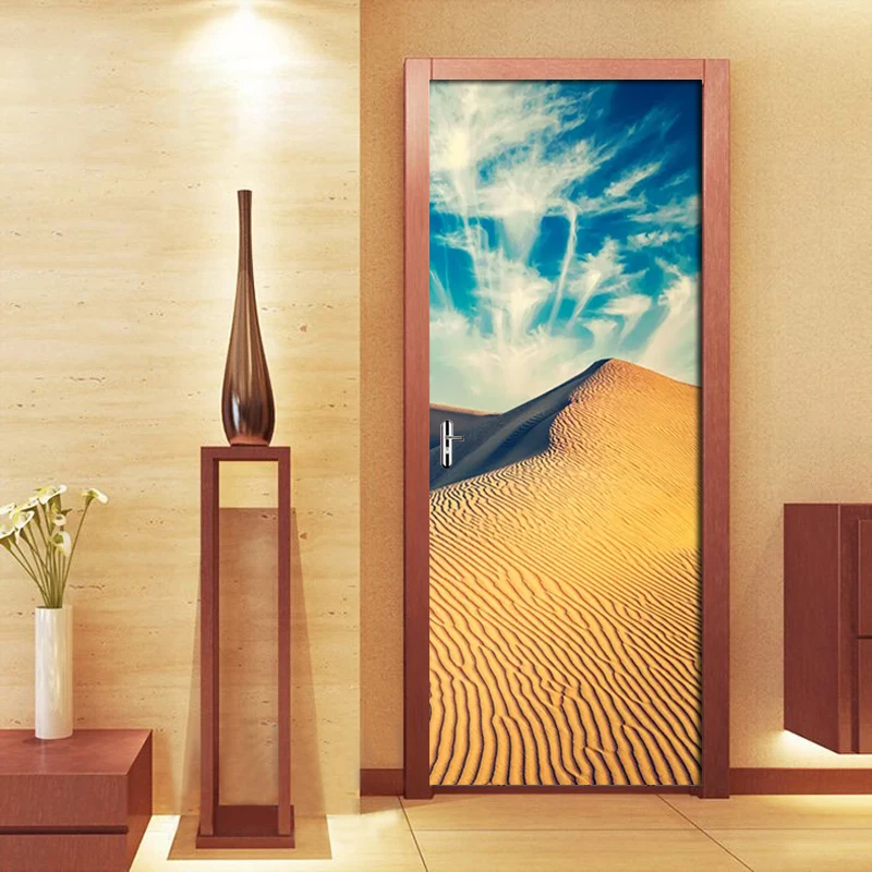 DIY 3D обои ПВХ самоклеющиеся водонепроницаемые фото настенные двери Стикеры пустыня красивый вид украшение для двери домашний Декор стикер на стену