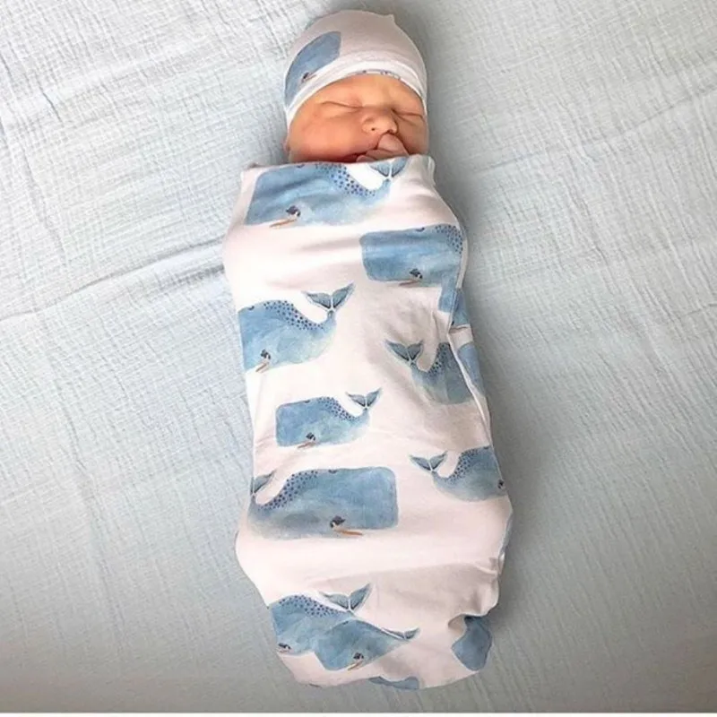 От 0 до 12 месяцев спальный мешок цветочным принтом животных с набор с шапочкой новорожденных анти-kick спальные мешки завязанная шапка новый