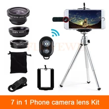 7в1 мобильный телефон Lentes комплект широкоугольный Макро Объектив "рыбий глаз" с зажимами мини штатив для камеры iPhone 6 6s 7 8 Plus 4 4s 5 5S
