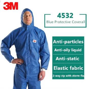 

3M 4532+ Blue Protective Coverall Anti Static Chemical Liquid Splash Radiation Resistant Oily Particles Effectively Protection